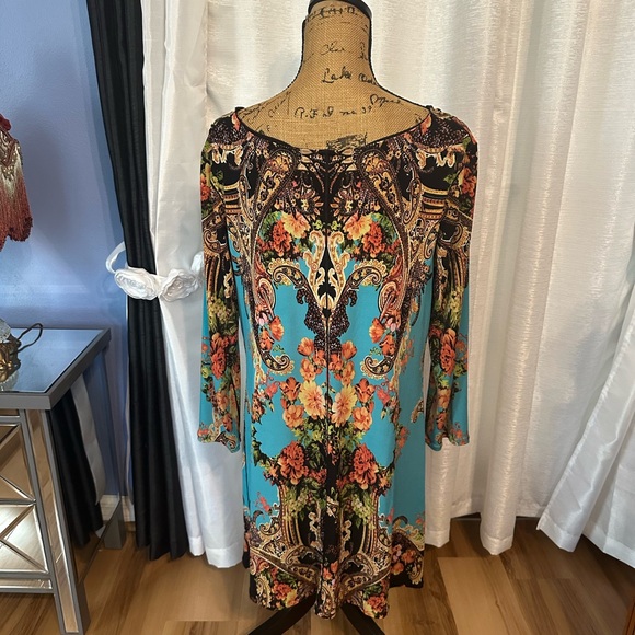 Eva Varro Blue Sheath Dress with 3/4 Sleeves for Cocktail - Picture 3 of 5